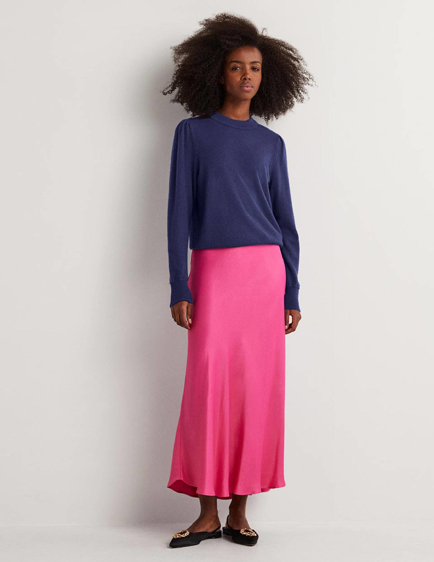 Kaschmirpullover mit Puffärmeln-Marineblau