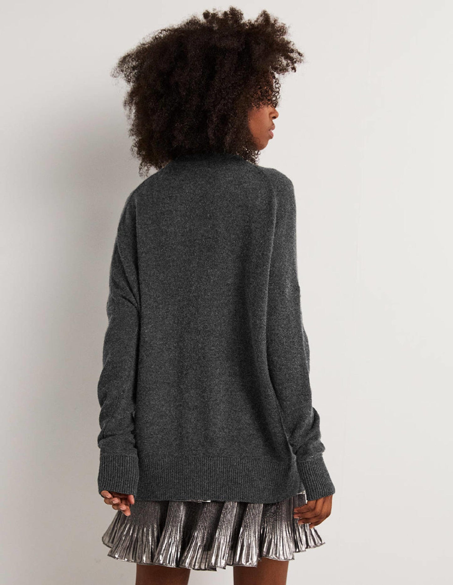 Boyfriend-Kaschmirpullover mit Rundhalsausschnitt-Anthrazit Melange