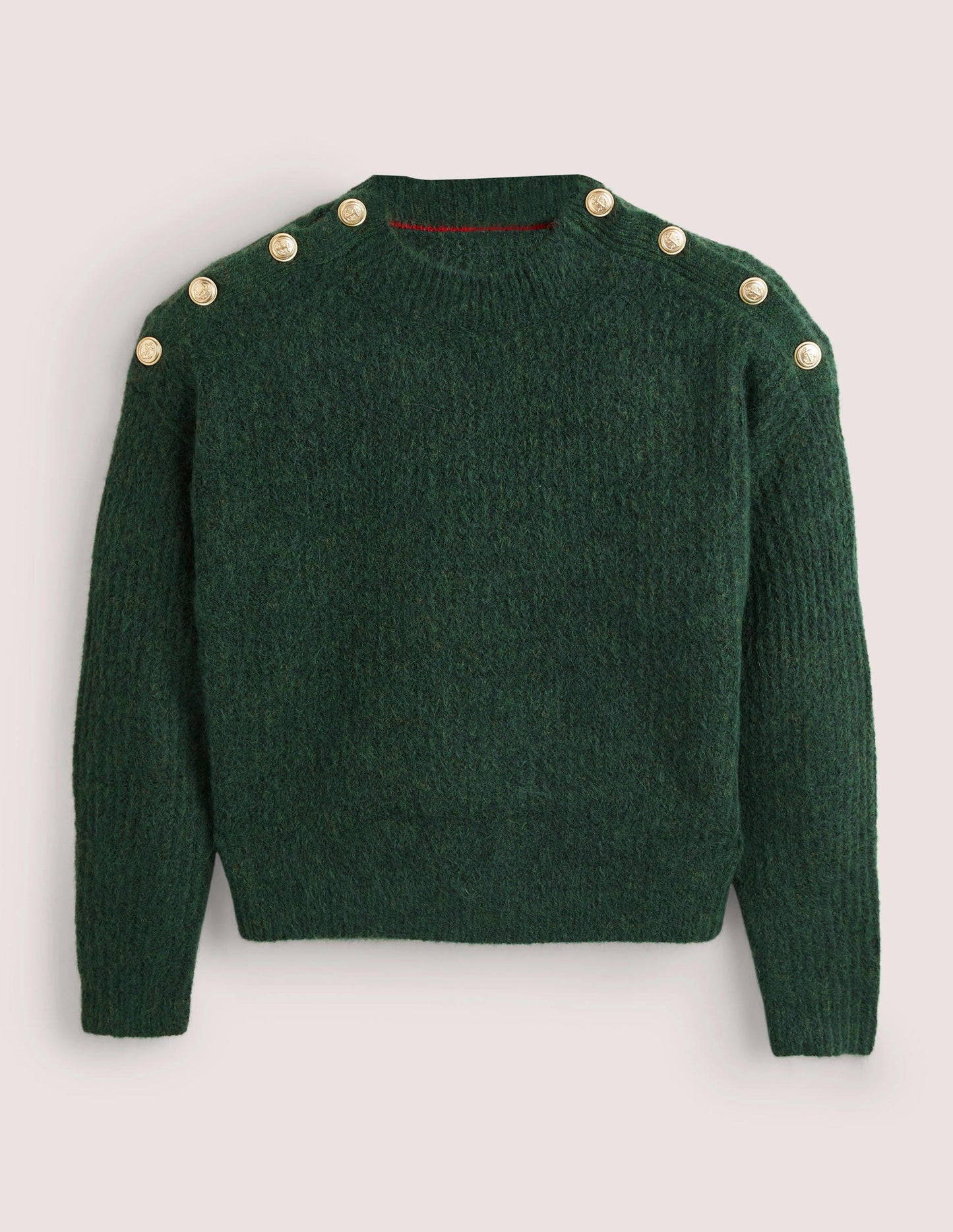 Rippstrickpullover mit Knöpfen an der Schulter-Jägergrün