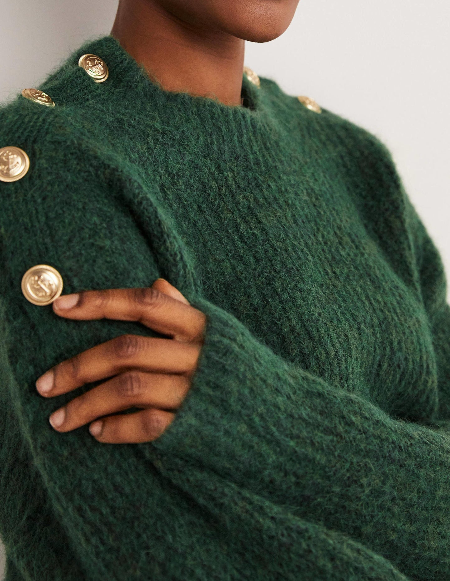 Rippstrickpullover mit Knöpfen an der Schulter-Jägergrün