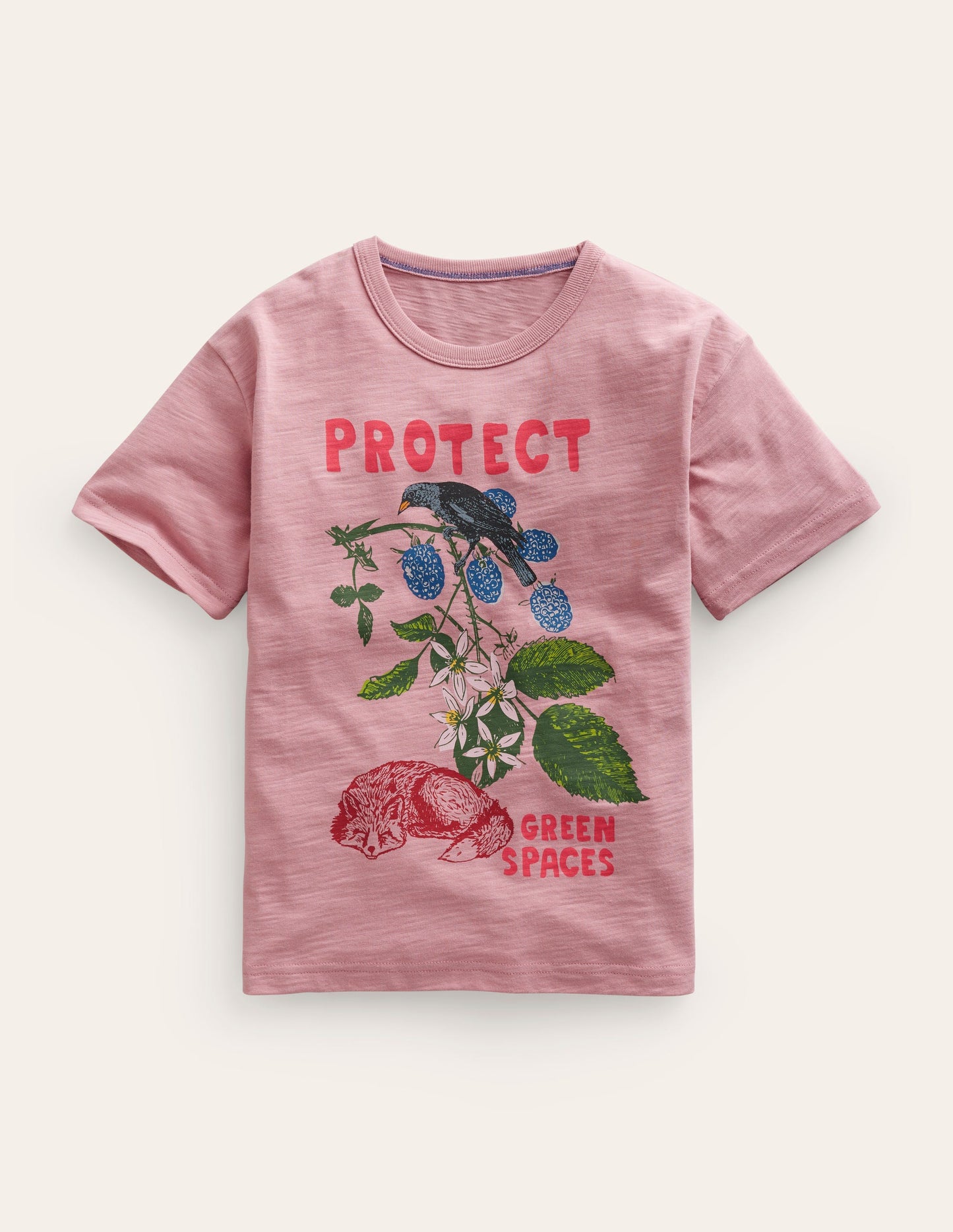 Lässiges T-Shirt mit Öko-Druck-Mandelrosa Protect