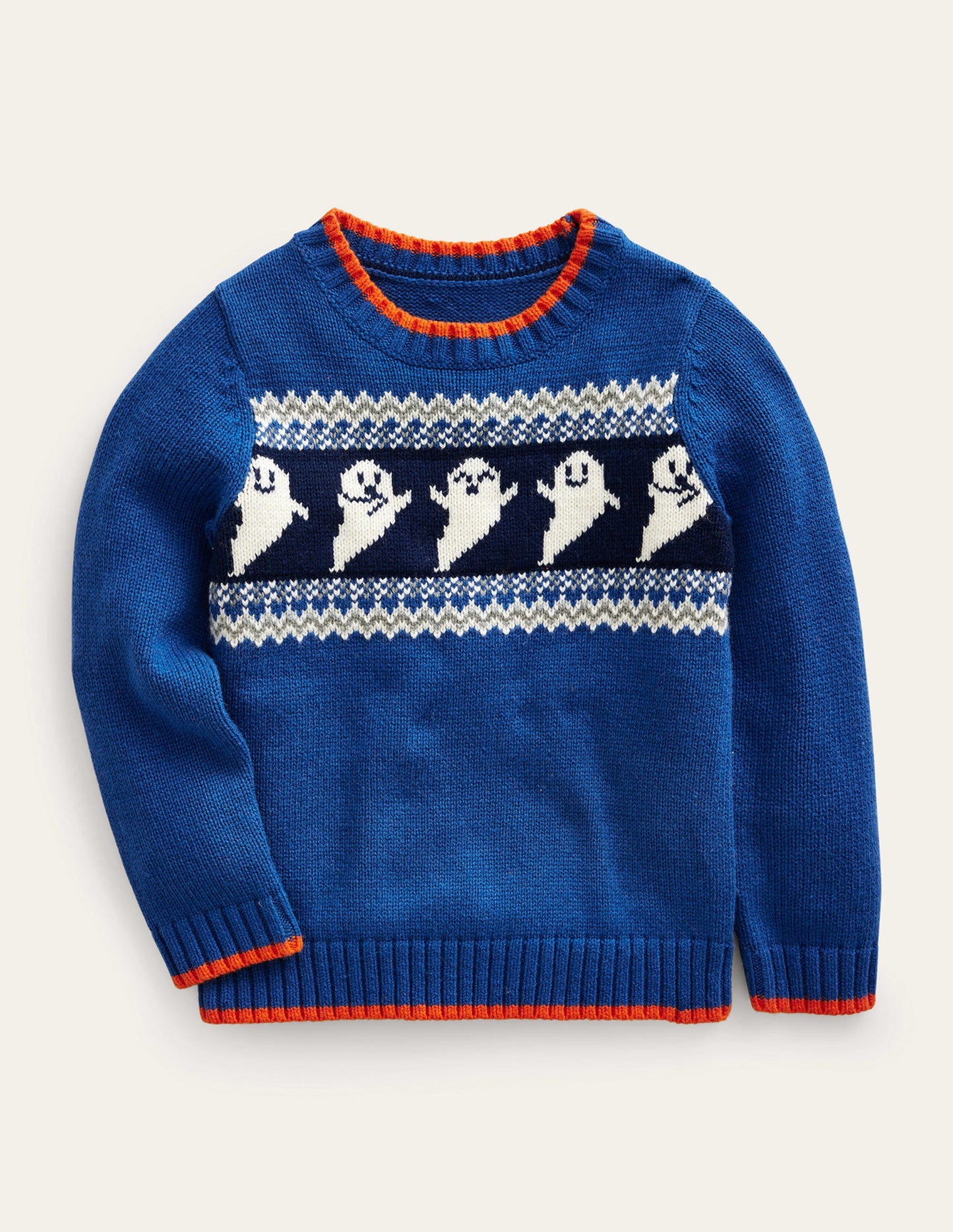 Halloween Fair-Isle-Pullover-Delftblau Meliert