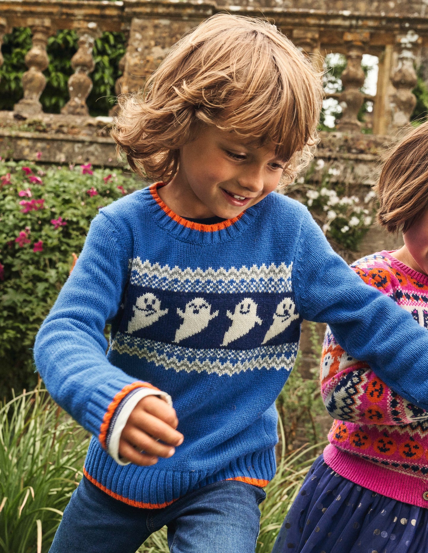 Halloween Fair-Isle-Pullover-Delftblau Meliert