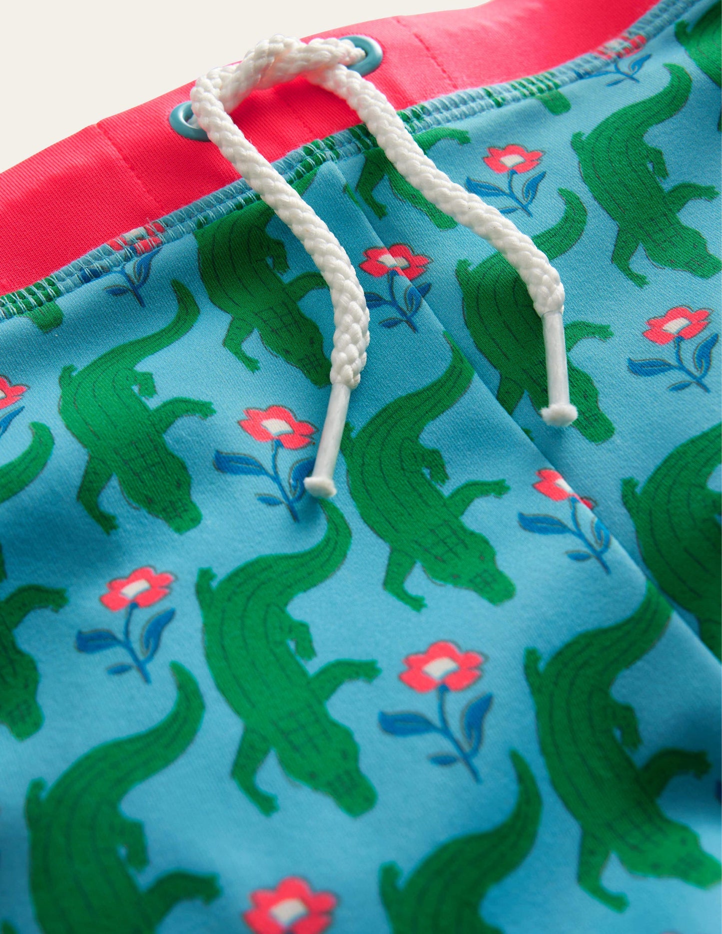 Short de bain-Motif Crocodile Woodblock aigue-marine