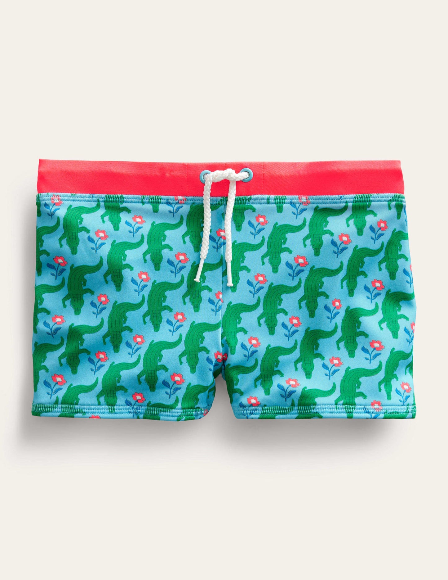 Short de bain-Motif Crocodile Woodblock aigue-marine