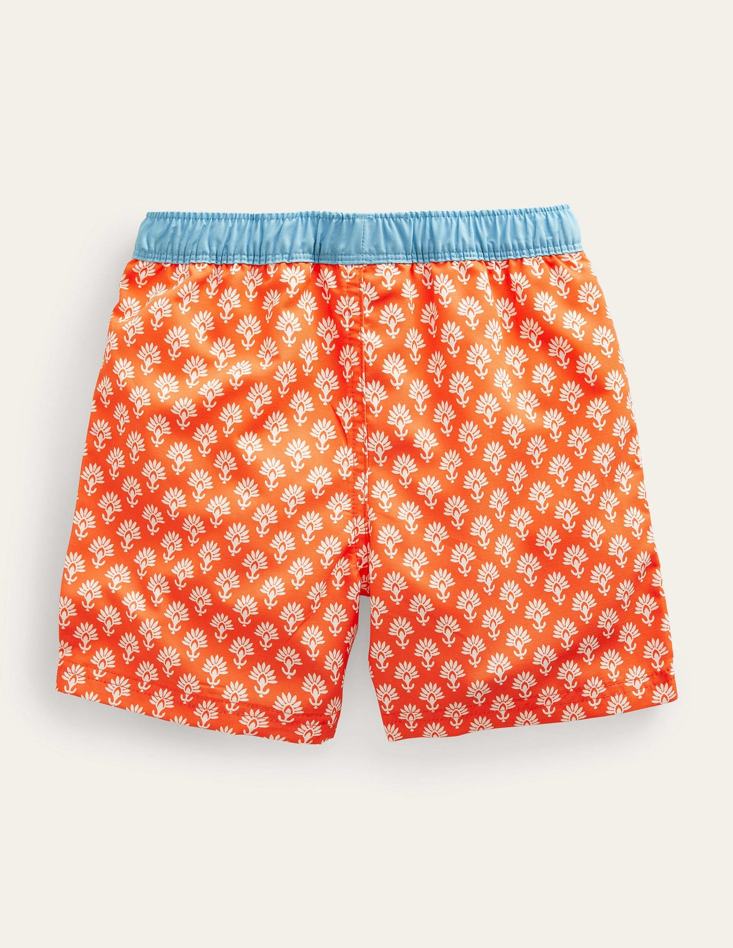 Badeshorts-Orangerot, Holzschnittmuster