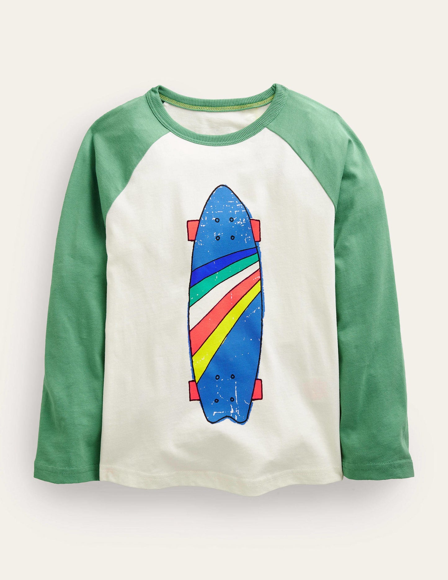 Raglan-T-Shirt-Dunkles Grasgrün, Skateboard