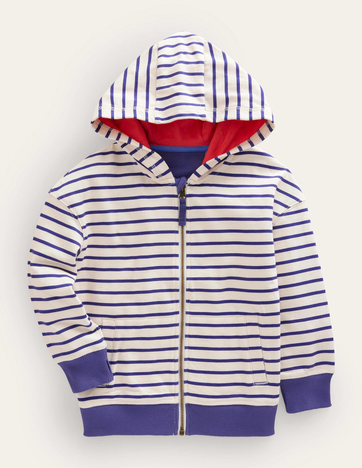 Gestreifte Jersey-Kapuzenjacke-Segelblau/Naturweiß