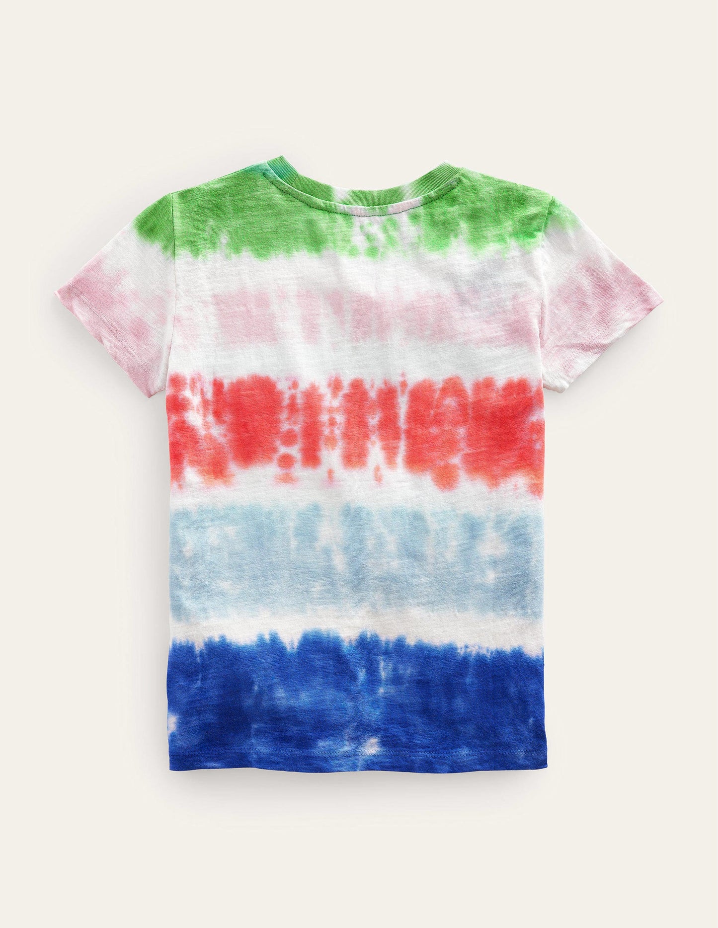 Gemustertes, vorgewaschenes T-Shirt aus Flammgarn-Marmeladenrot/Penzance-Blau/Safarigrün