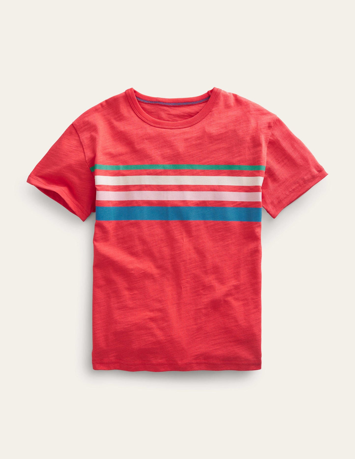 Lässiges T-Shirt mit Streifen auf der Brust-Erbeerkuchenrot