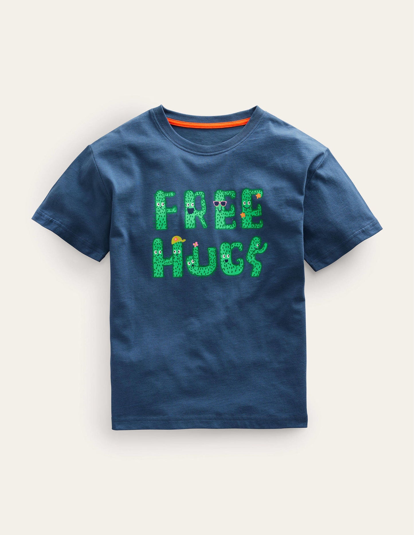 T-Shirt mit Spruch-Roboterblau, Free Hugs