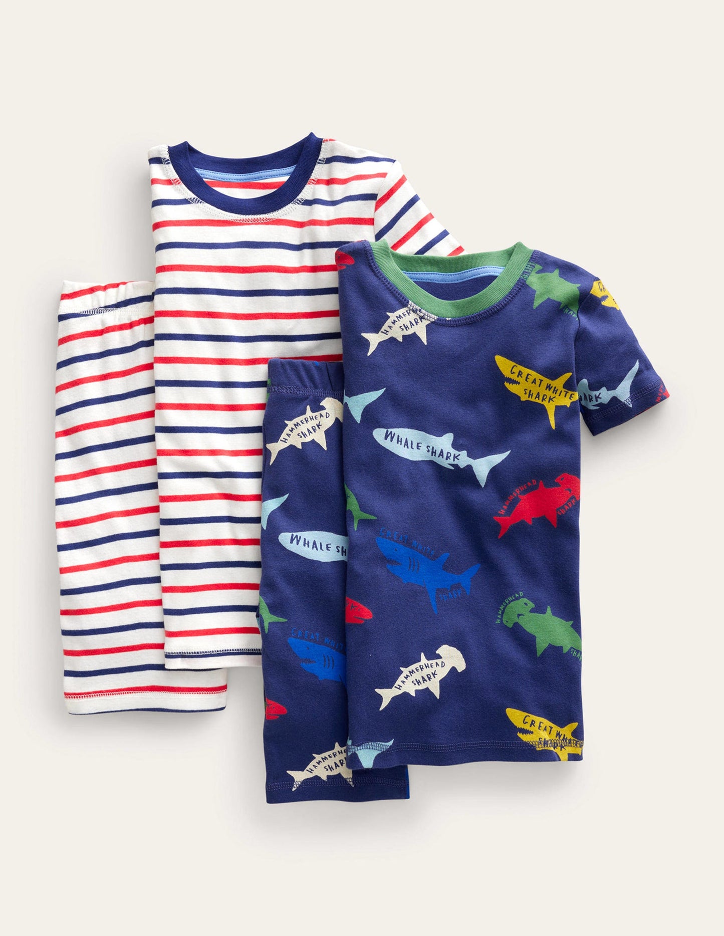 Kurzer Schlafanzug mit anliegender Passform im 2er-Pack-Segelblau/Bunt, Haie