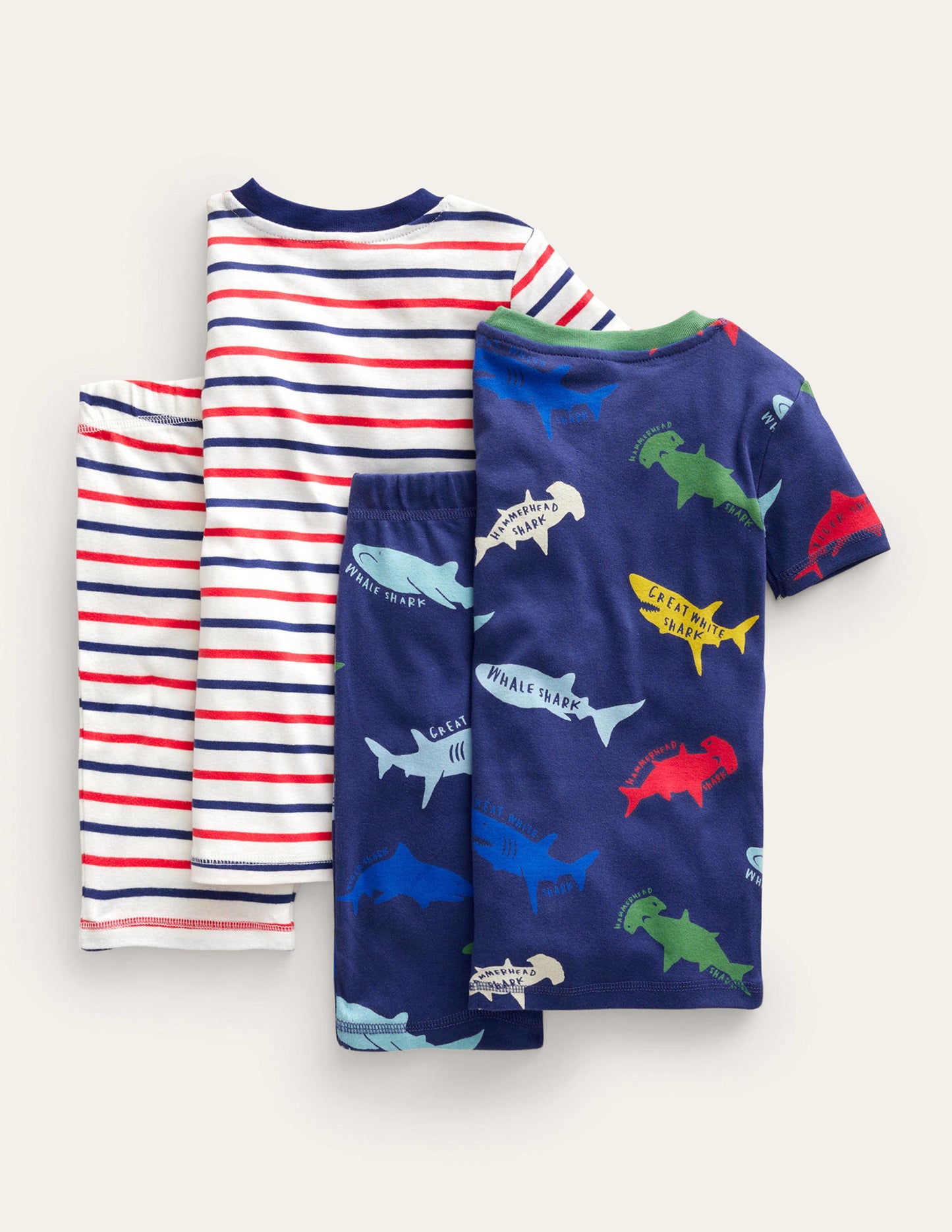 Kurzer Schlafanzug mit anliegender Passform im 2er-Pack-Segelblau/Bunt, Haie