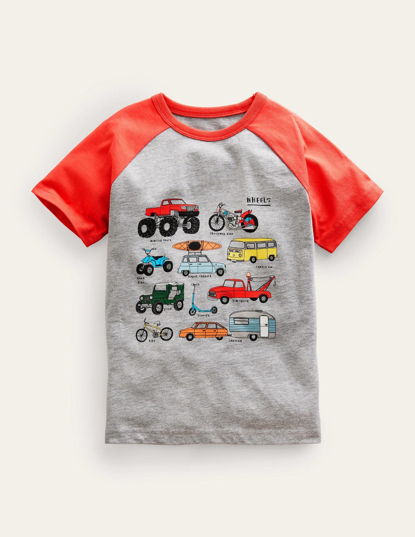 T-shirt à manches raglan avec informations-Roues rouge tarte aux fraises