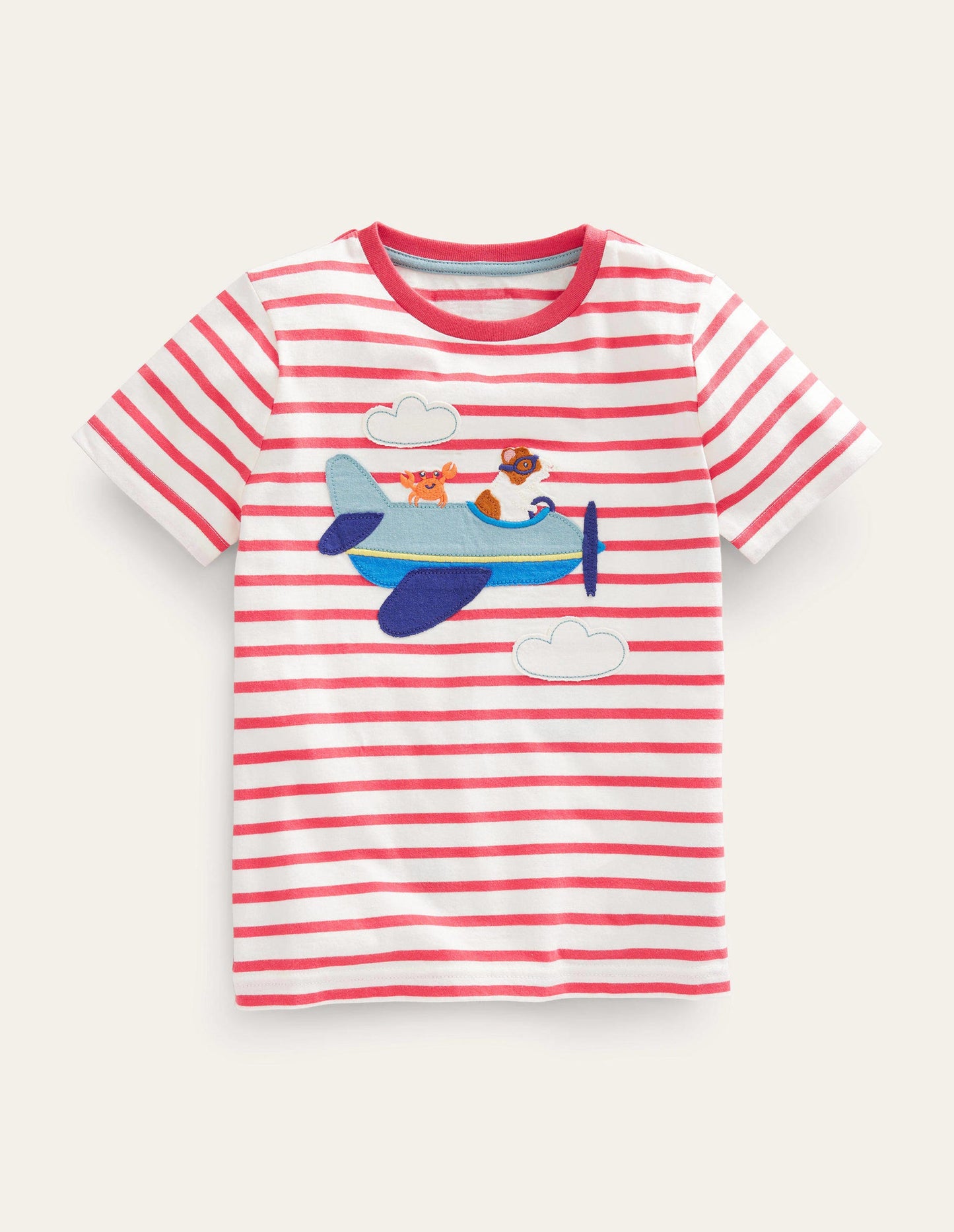 T-Shirt mit Tierapplikation-Naturweiß/Marmeladenrot, Meerschweinchen