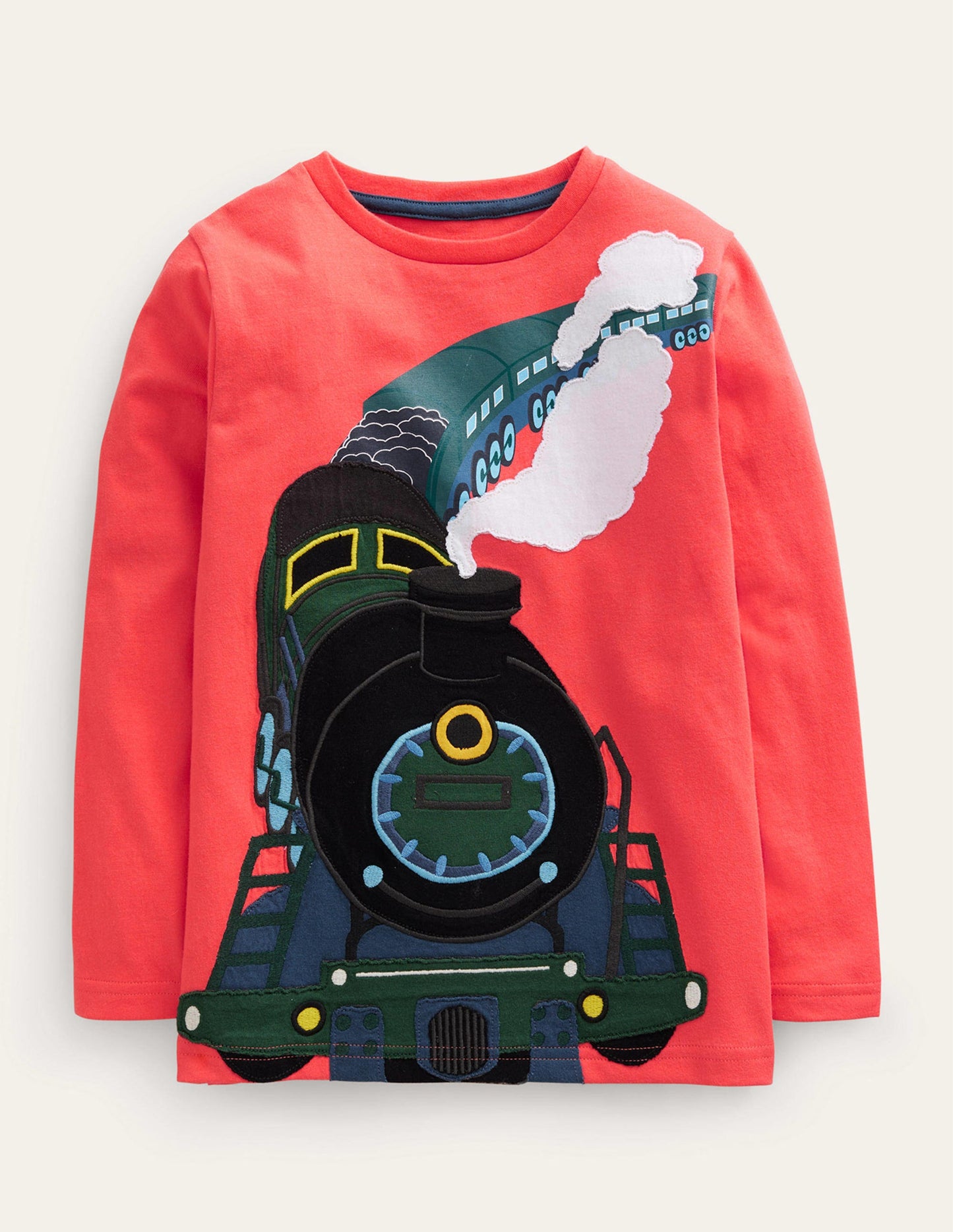 Train Appliqué Cotton T-Shirt-Hot Pepper