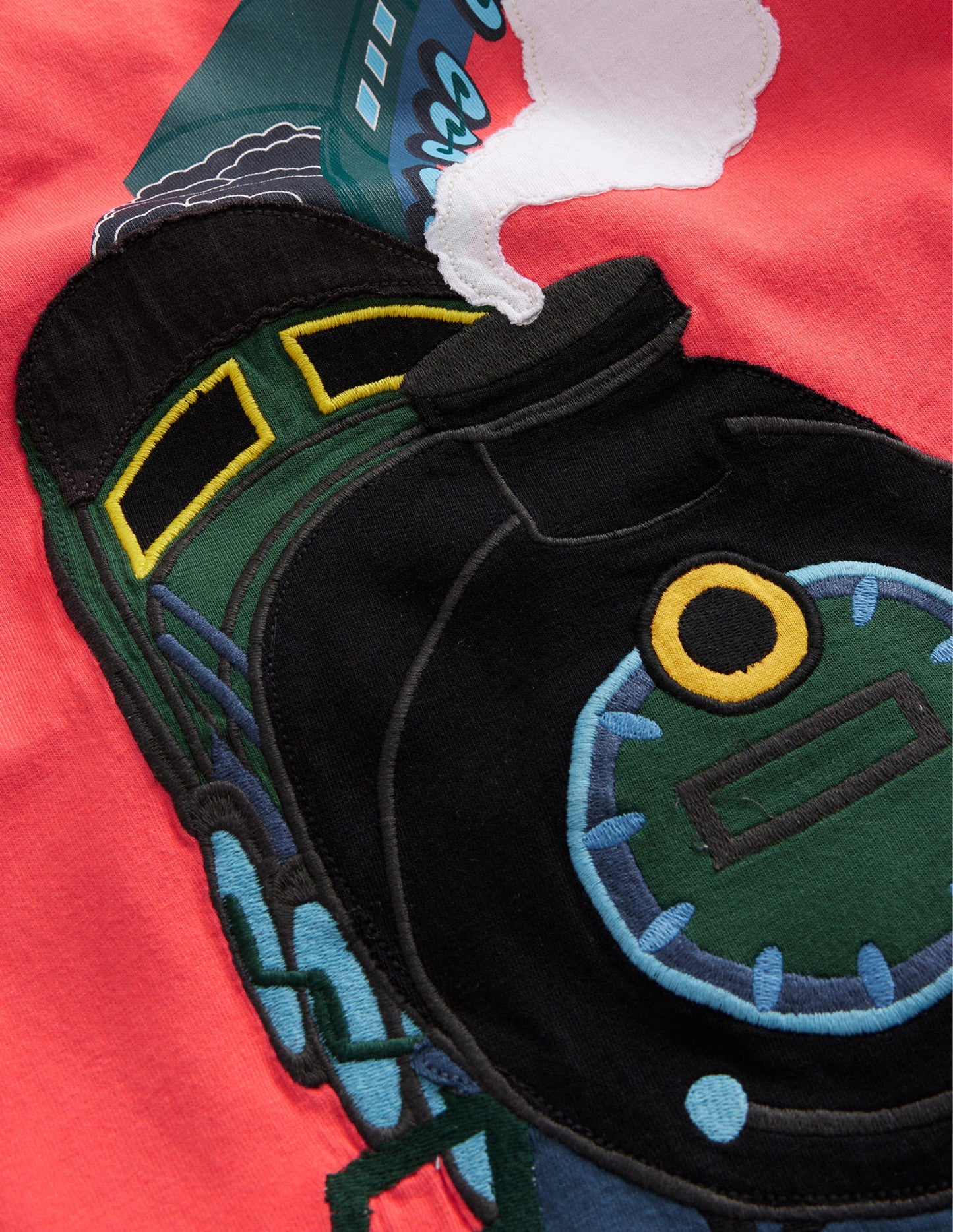 Train Appliqué Cotton T-Shirt-Hot Pepper