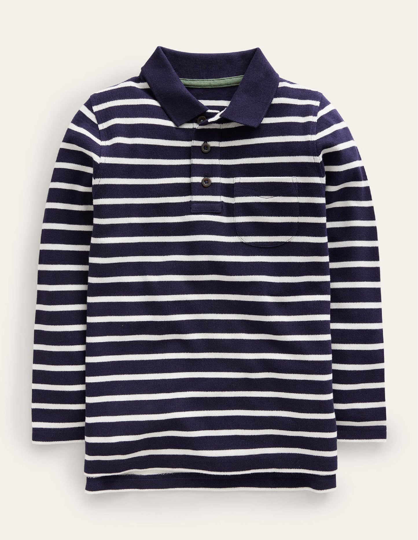 Langärmliges Poloshirt aus Piqué-Marineblau/Naturweiß