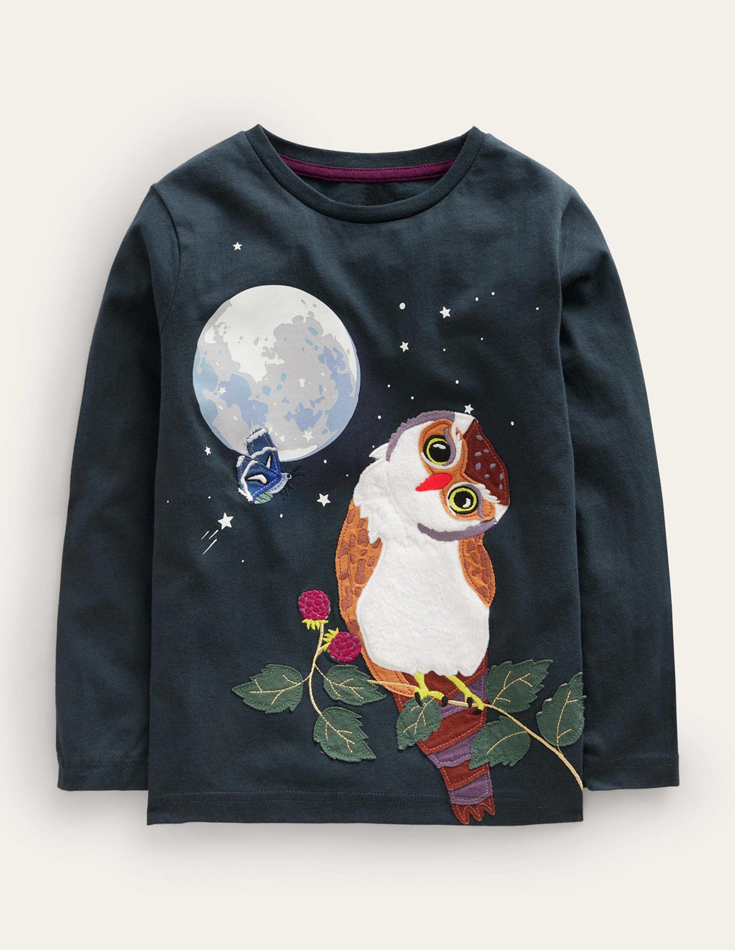 T-Shirt mit Eulen-Applikation-Schloss-Grün Eule