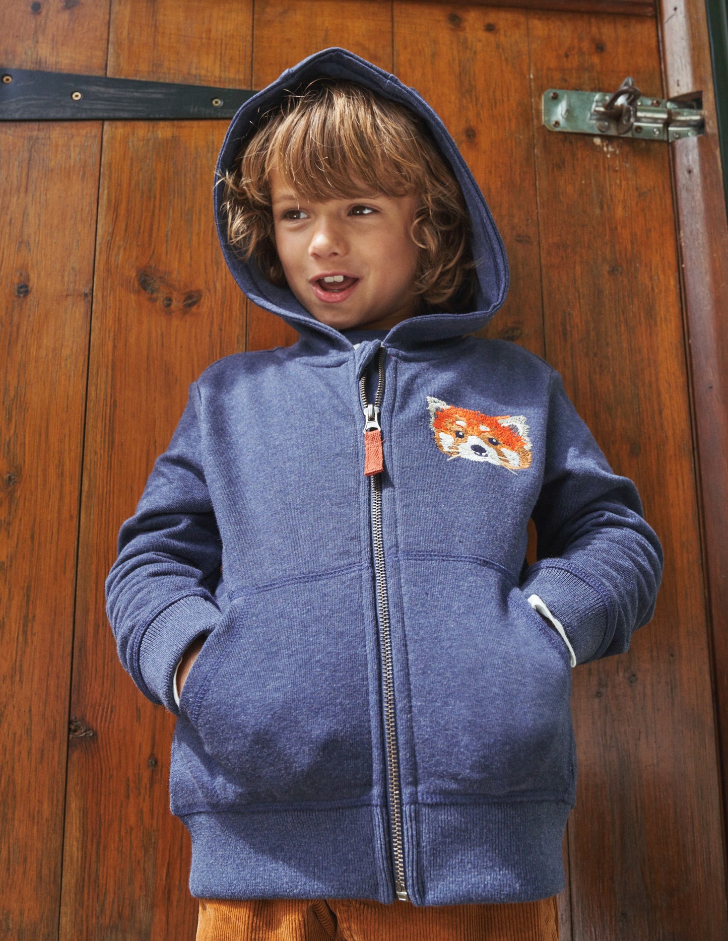 Hoodie mit durchgehendem Reißverschluss und Tiermotiv-Blau-Meliert Panda