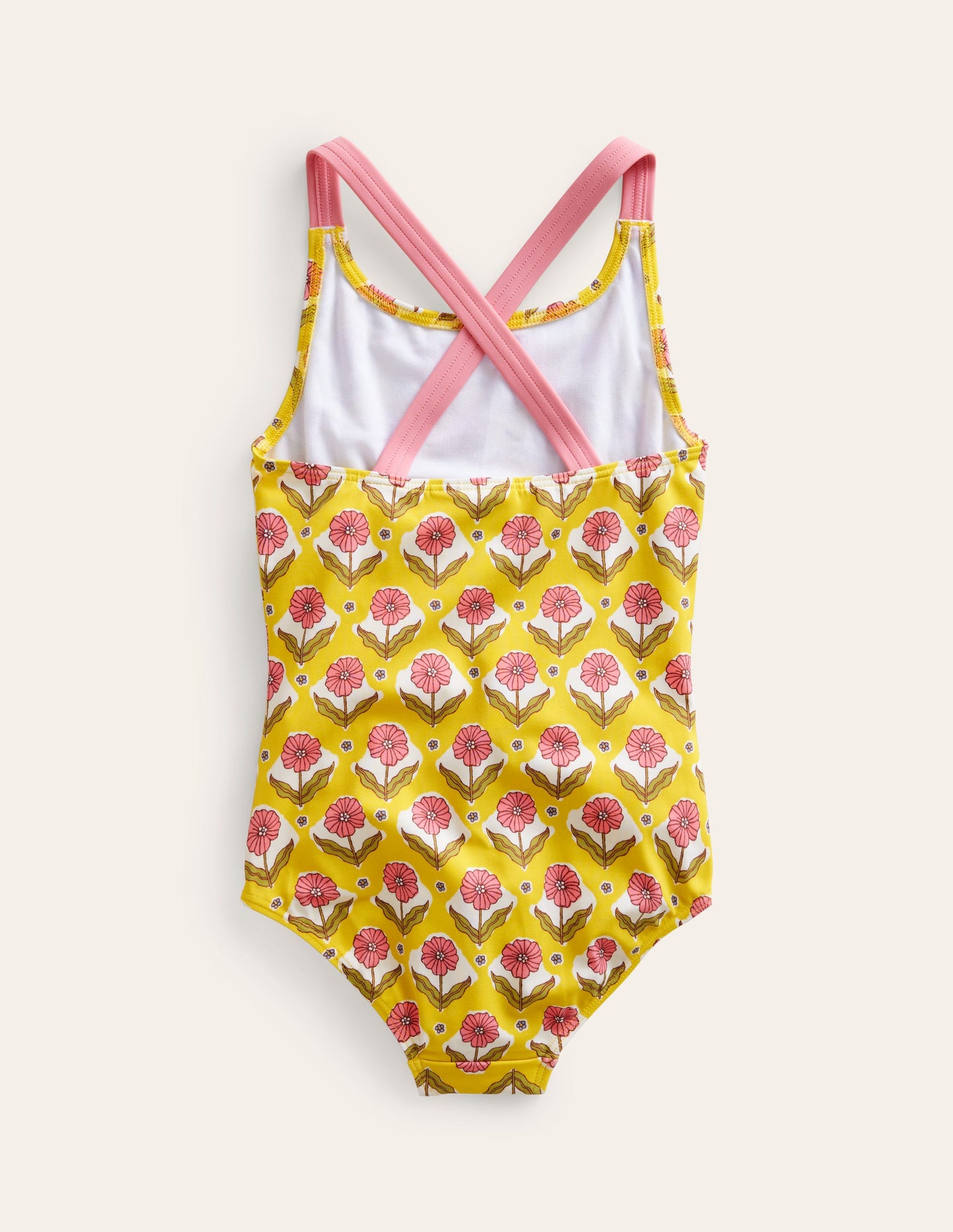 Maillot de bain imprimé croisé dans le dos-Motif Woodblock Flower maïs