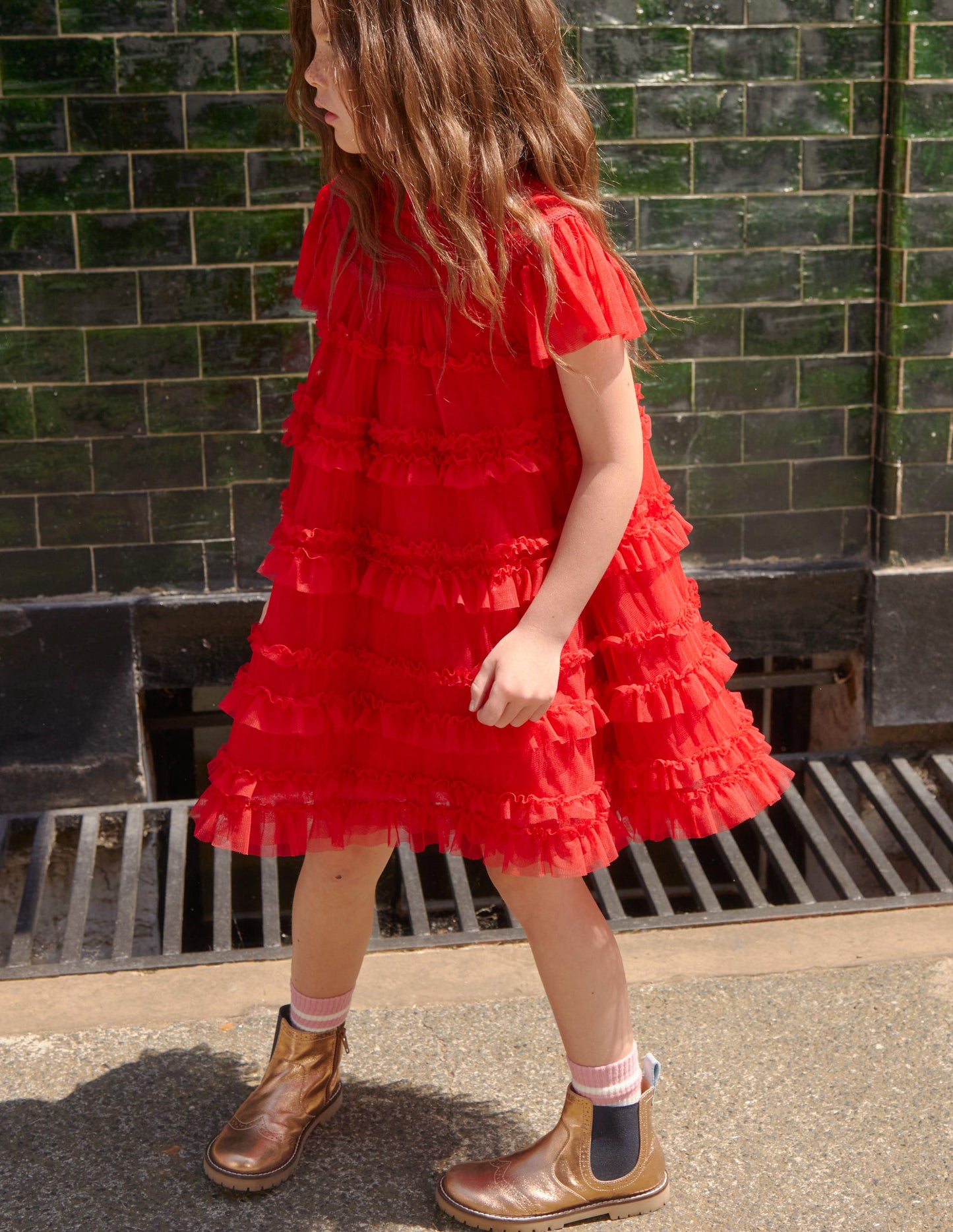 Robe à volants en tulle-Rouge royal