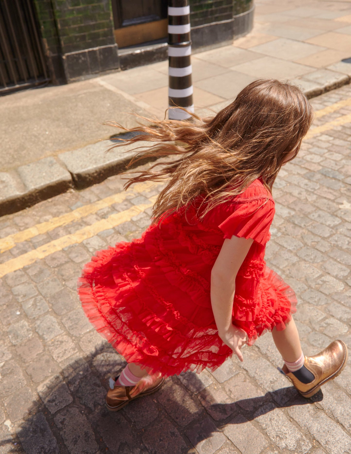 Robe à volants en tulle-Rouge royal