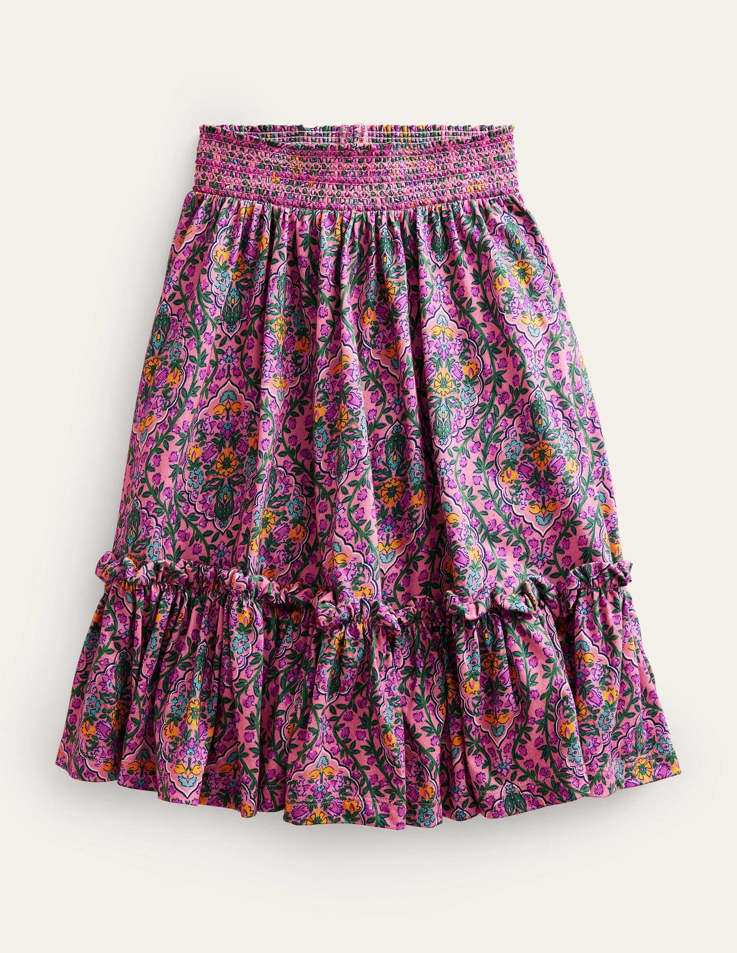 Bedruckter Midirock aus Jersey-Azalee Woodblock Vine