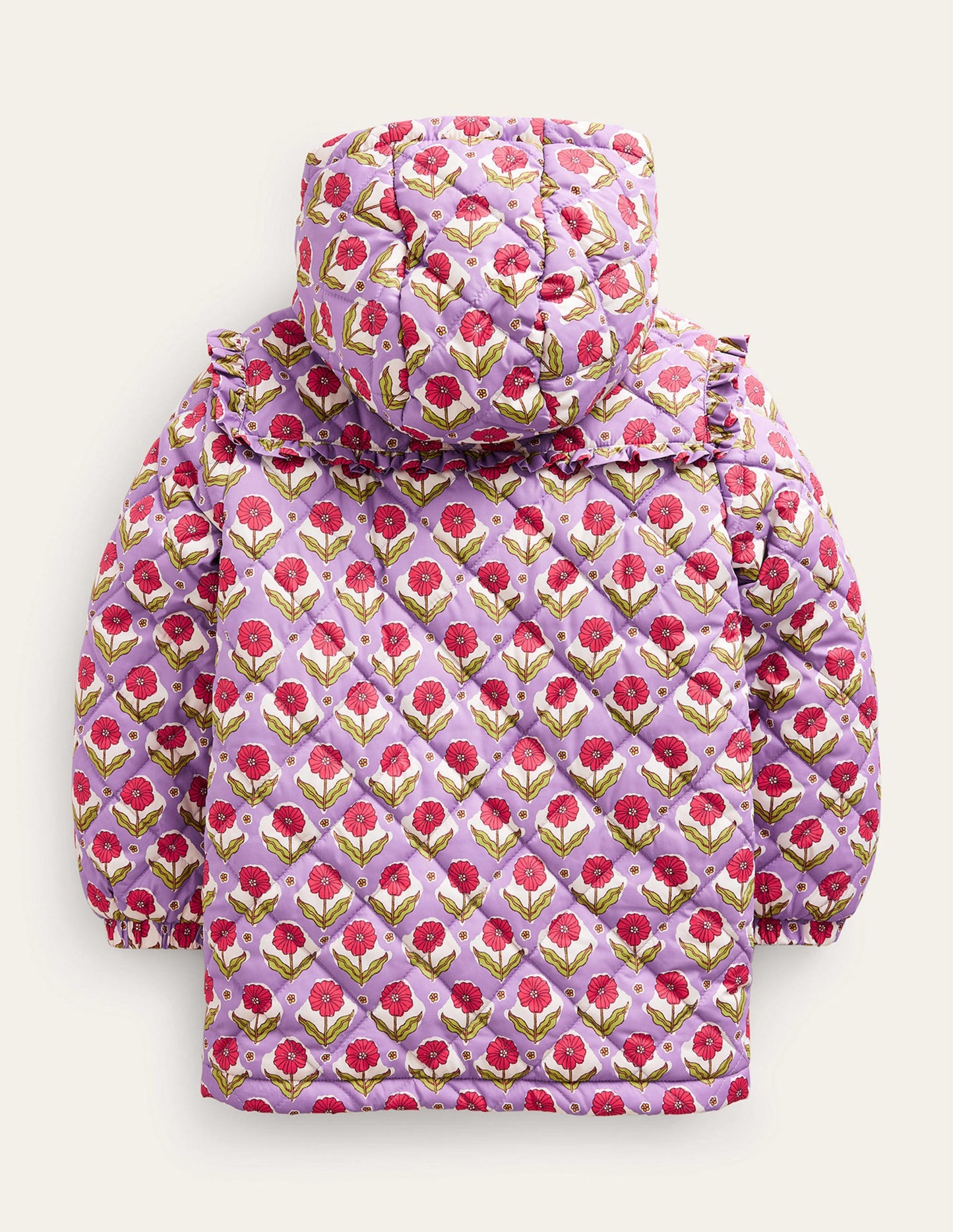 Anorak mit Muschelsteppung-Aster Lila Holzschnitt Blume