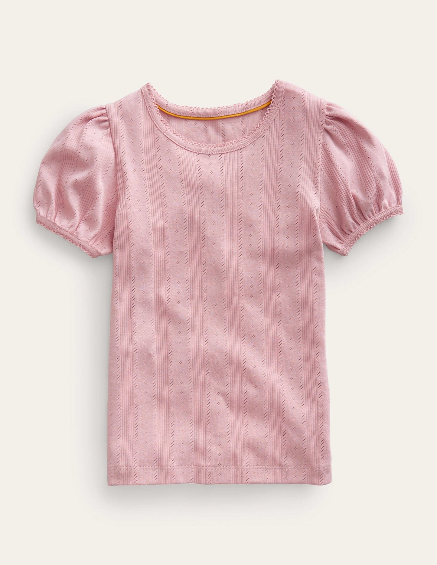 Pointelle-Oberteil mit Puffärmeln-Vintage Rosa