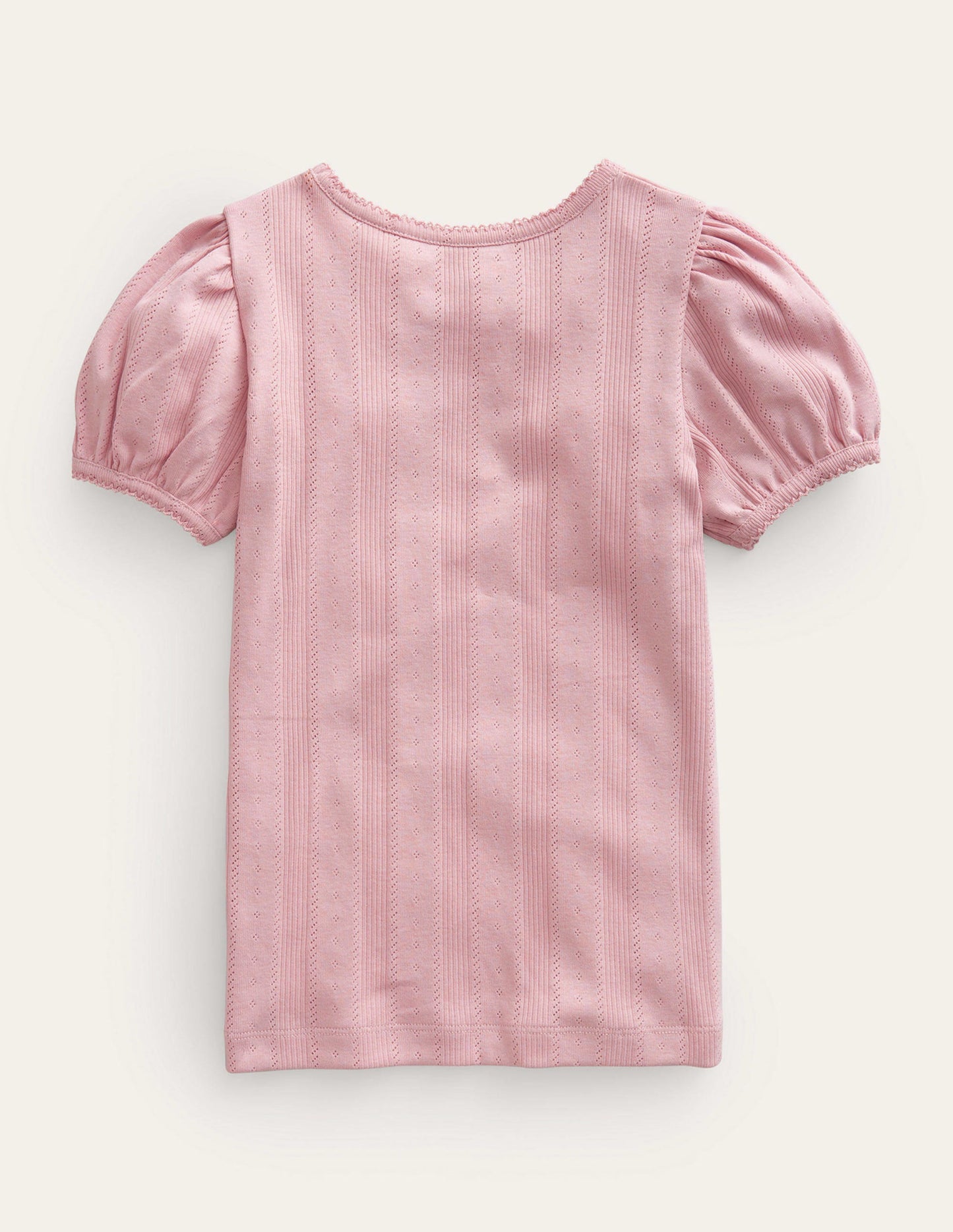 Pointelle-Oberteil mit Puffärmeln-Vintage Rosa
