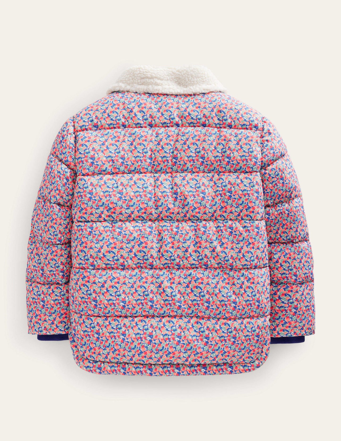 Doudoune à détails en borg-Motif floral micro rouge confiture