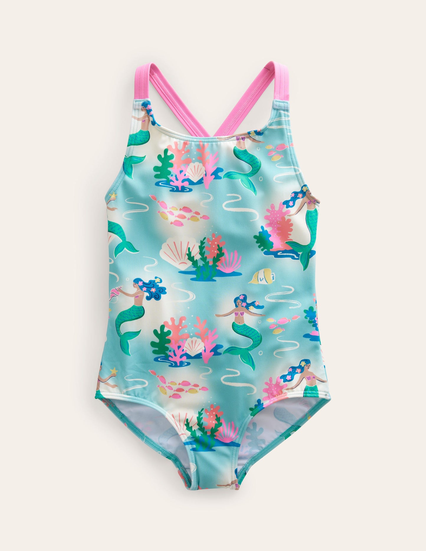 Maillot de bain imprimé croisé dans le dos-Bleu aigue-marine, motif Mermaid Ombre