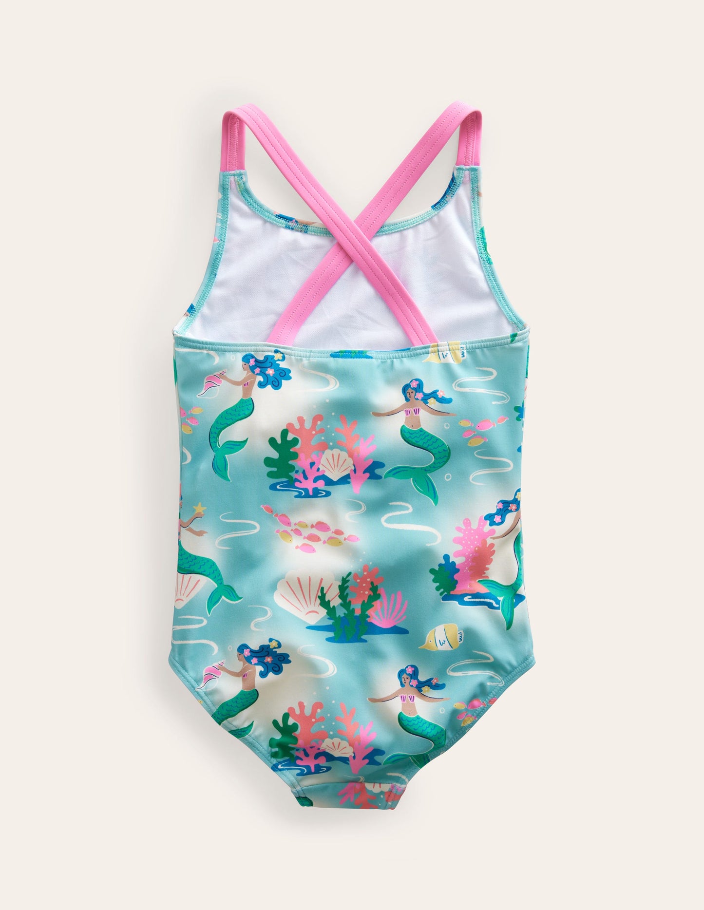 Maillot de bain imprimé croisé dans le dos-Bleu aigue-marine, motif Mermaid Ombre