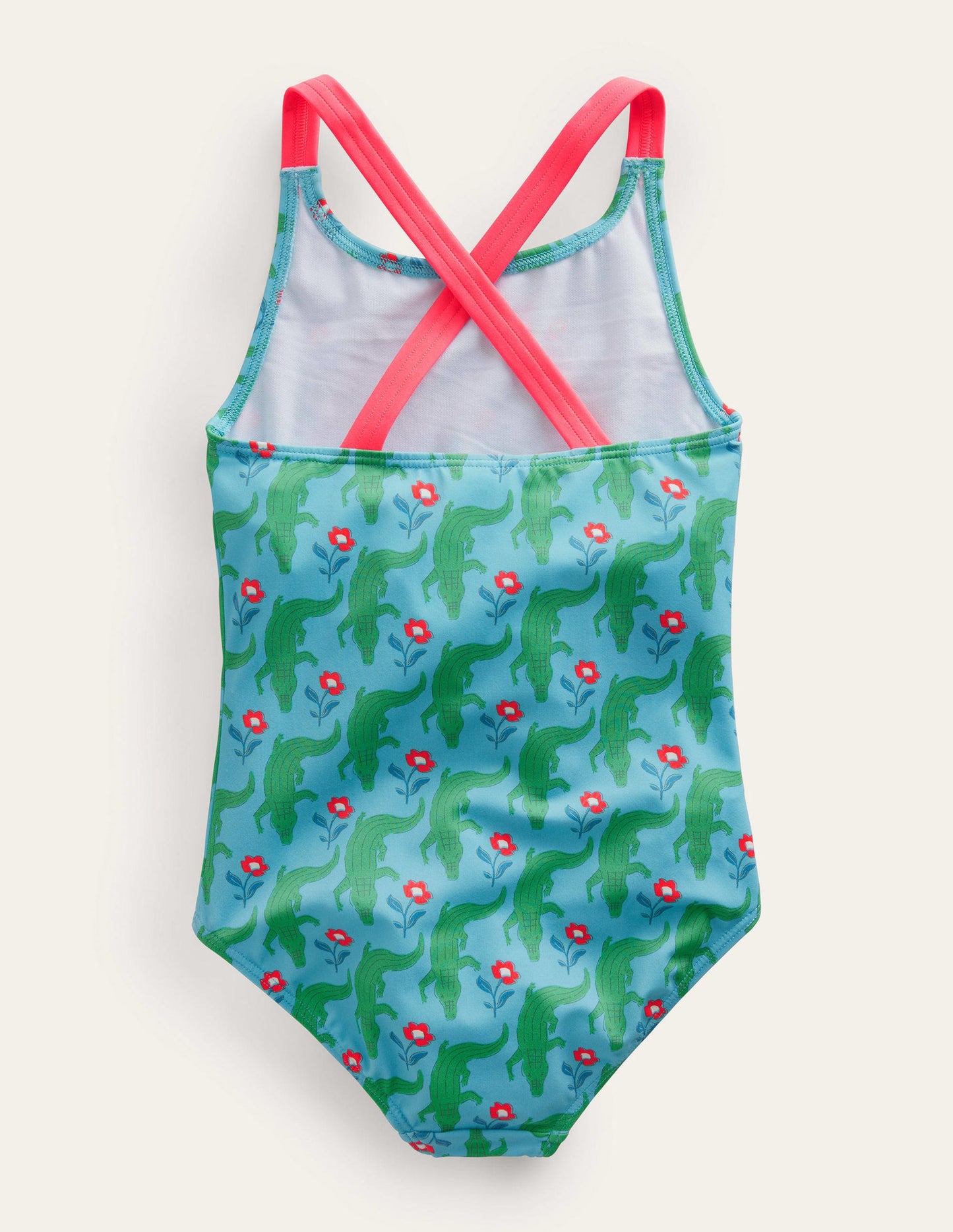 Maillot de bain imprimé croisé dans le dos-Aigue-marine, motif Crocodile Woodblock