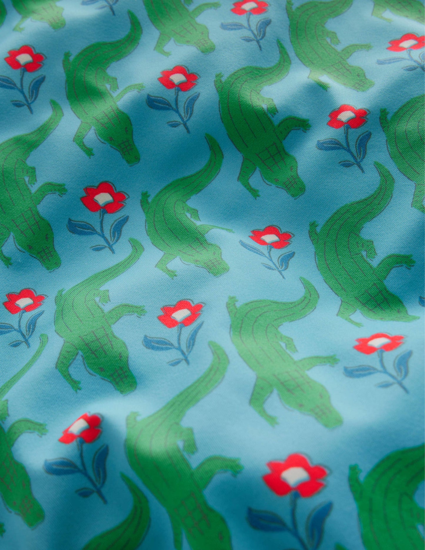 Maillot de bain imprimé croisé dans le dos-Aigue-marine, motif Crocodile Woodblock
