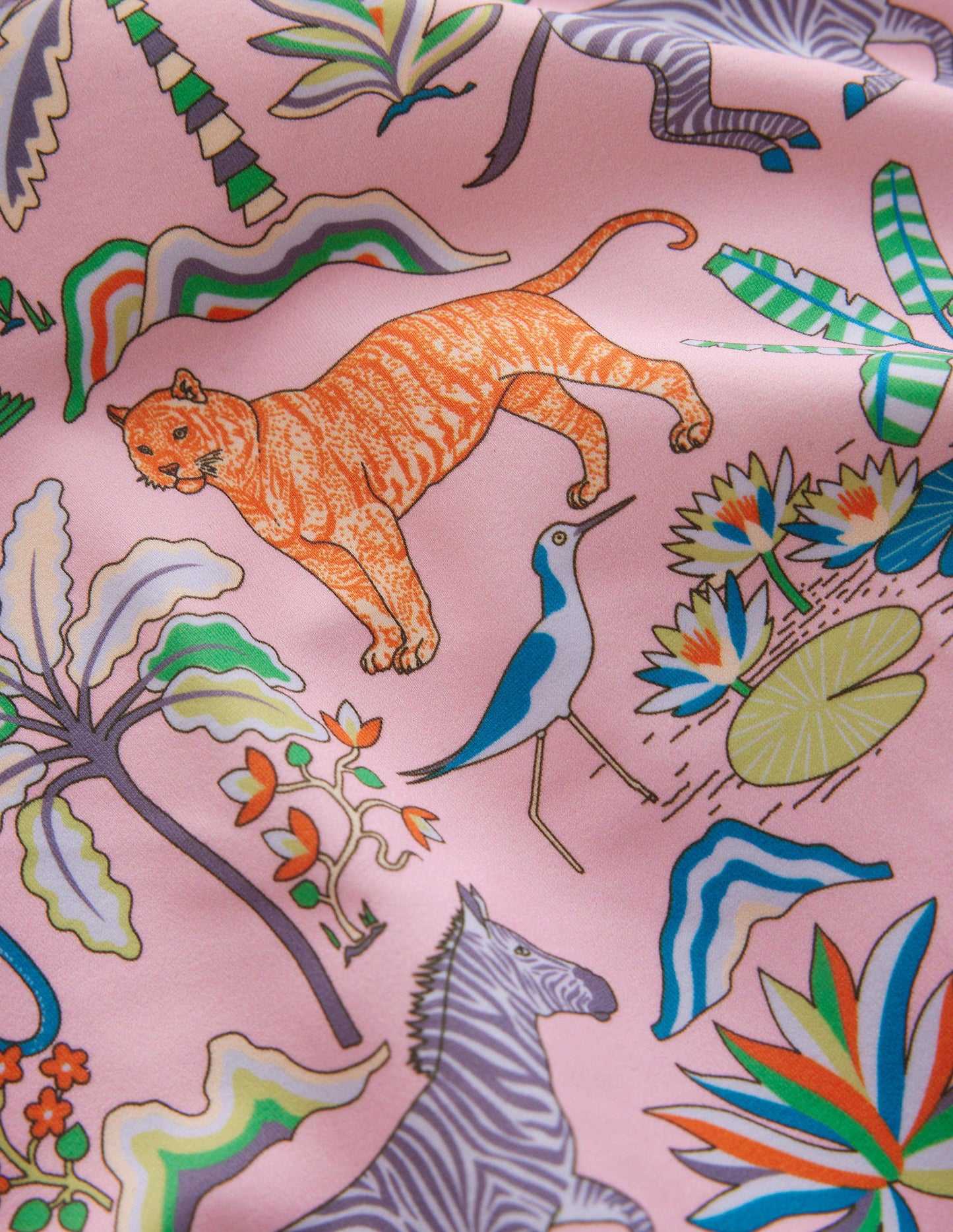 Maillot de bain imprimé à manches bouffantes-Motif Tropical Garden rose camée