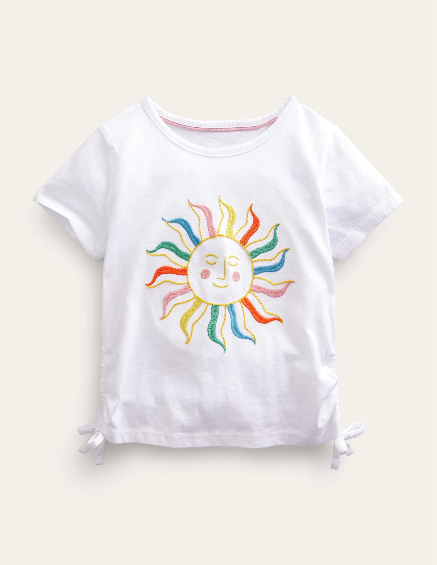 Gerafftes T-Shirt-Weiß, Sonne