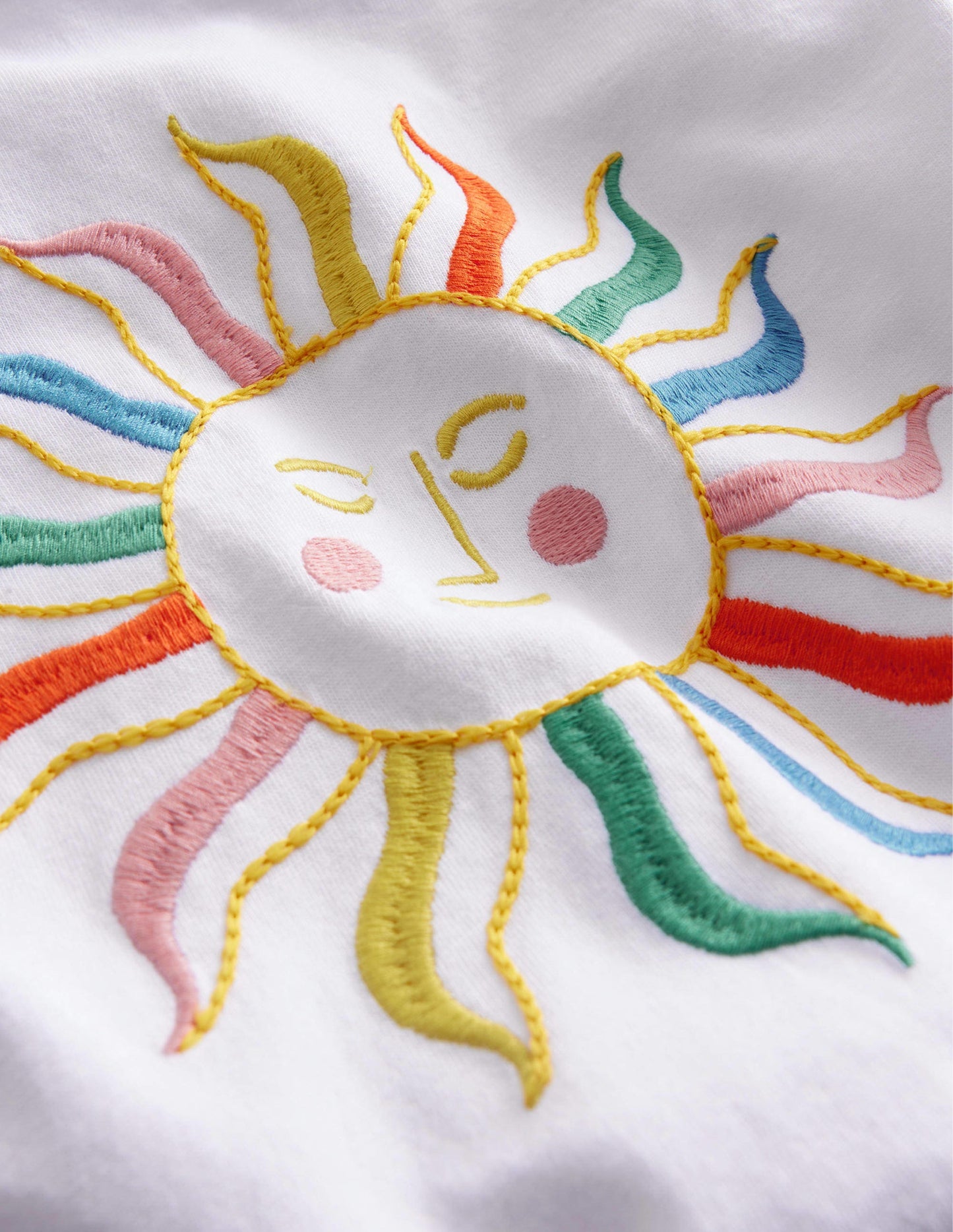 Gerafftes T-Shirt-Weiß, Sonne