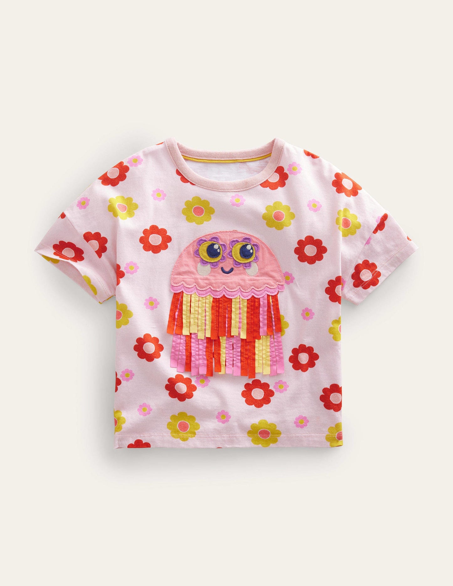 Top à appliqué méduse aérien-Méduse rouge feu