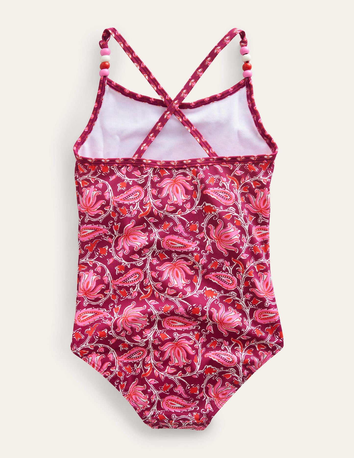 Badeanzug mit Perlen-Strahlendes Beerenrot, Paisleymuster