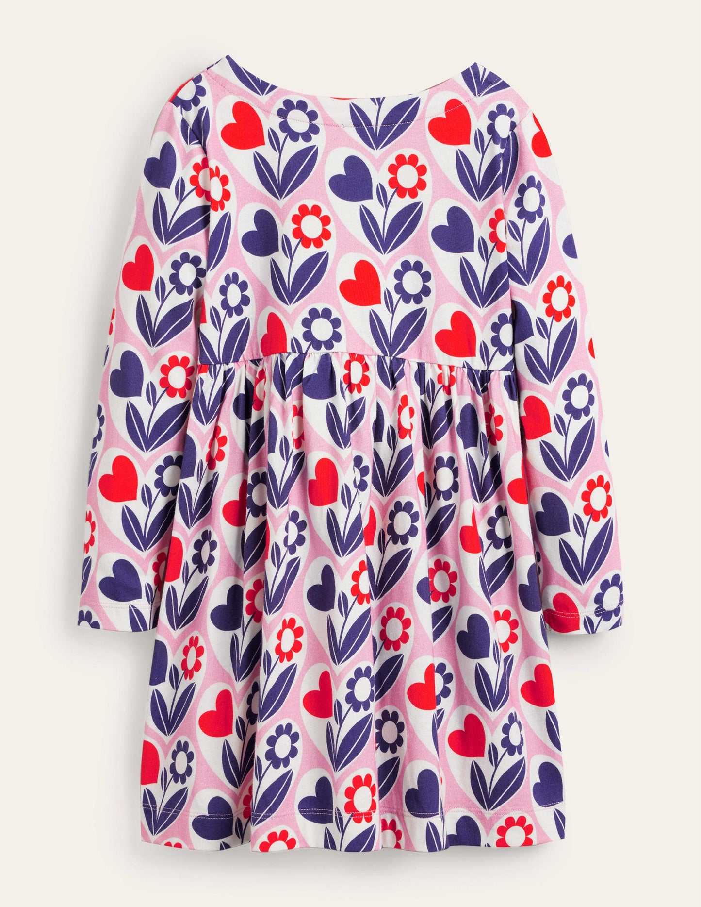 Fröhliches Jerseykleid mit langen Ärmeln-Hellrosa, Blumen-Herzen