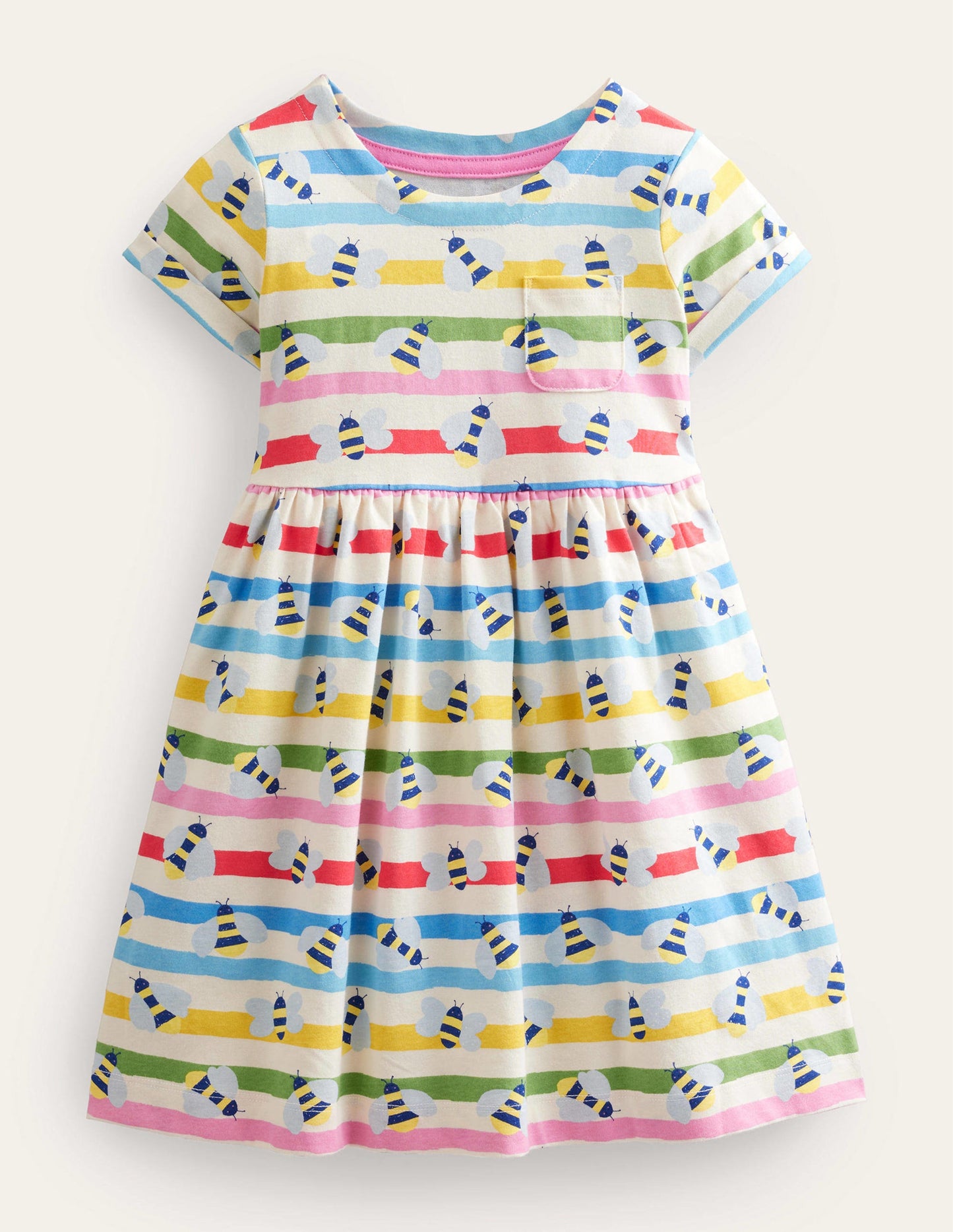 Fröhliches Jerseykleid-Bunt, Gestreift/Bienen