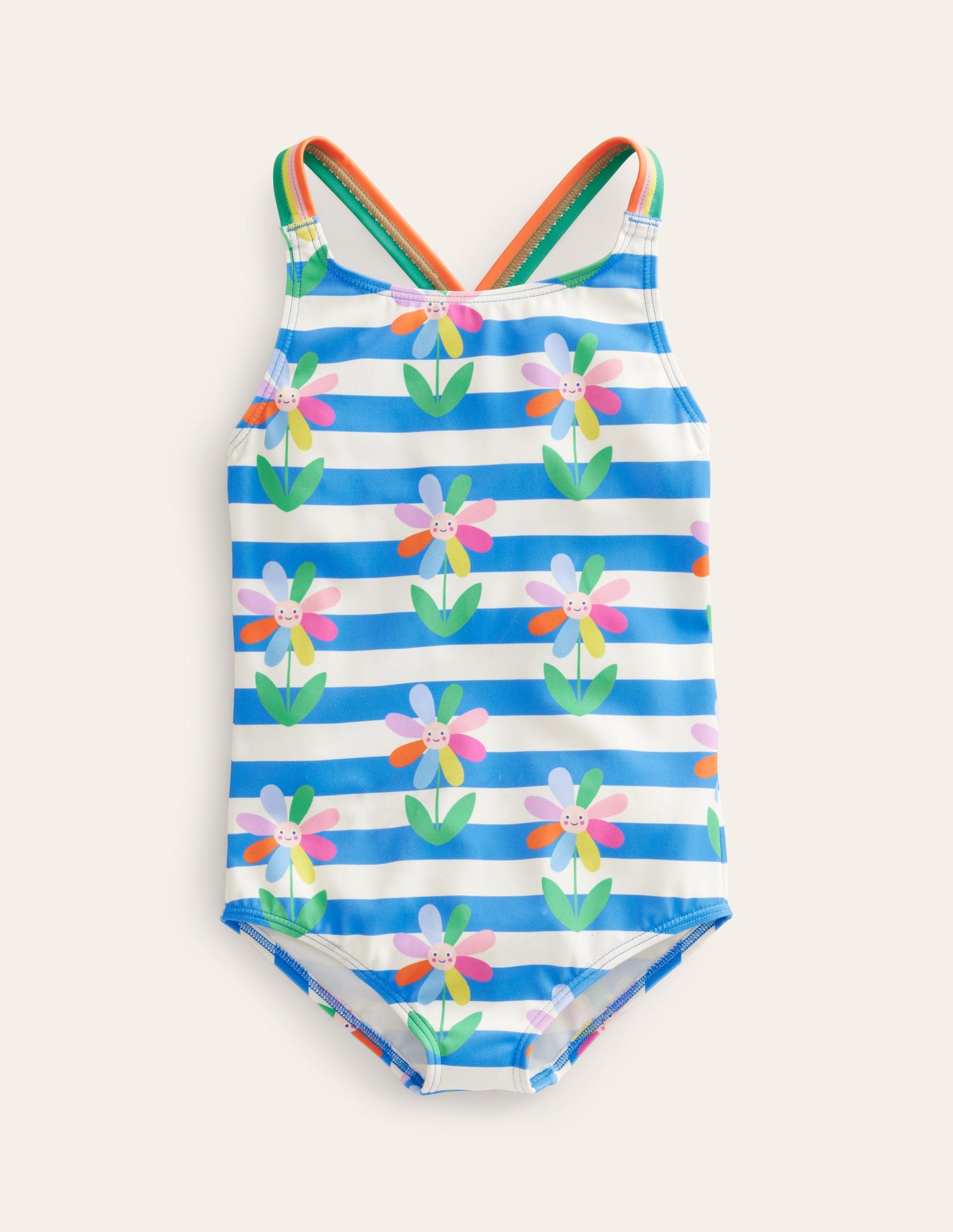Maillot de bain imprimé croisé dans le dos-Rayé pâquerettes bleu cabanon