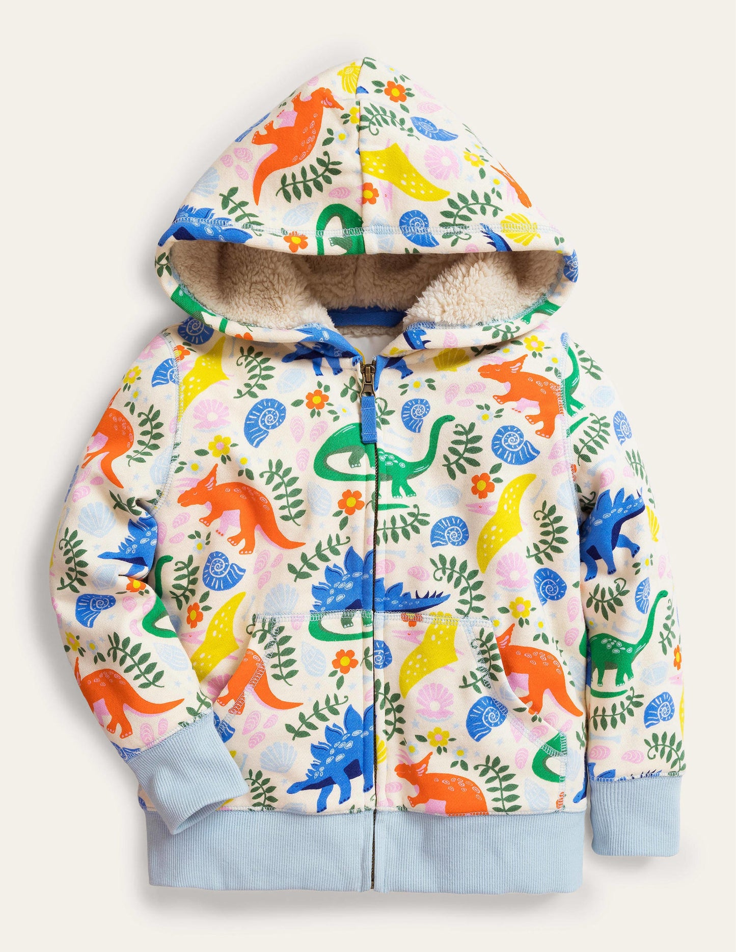 Kapuzenpulli mit Zottelfutter-Vanille, Dinosaurier
