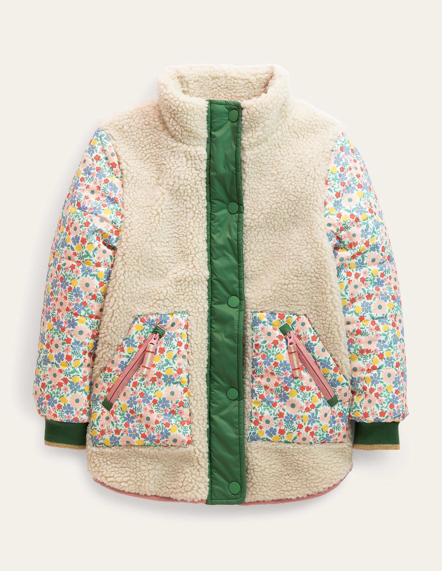 Jacke aus Borgmischgewebe-Vanille, Blumenmuster