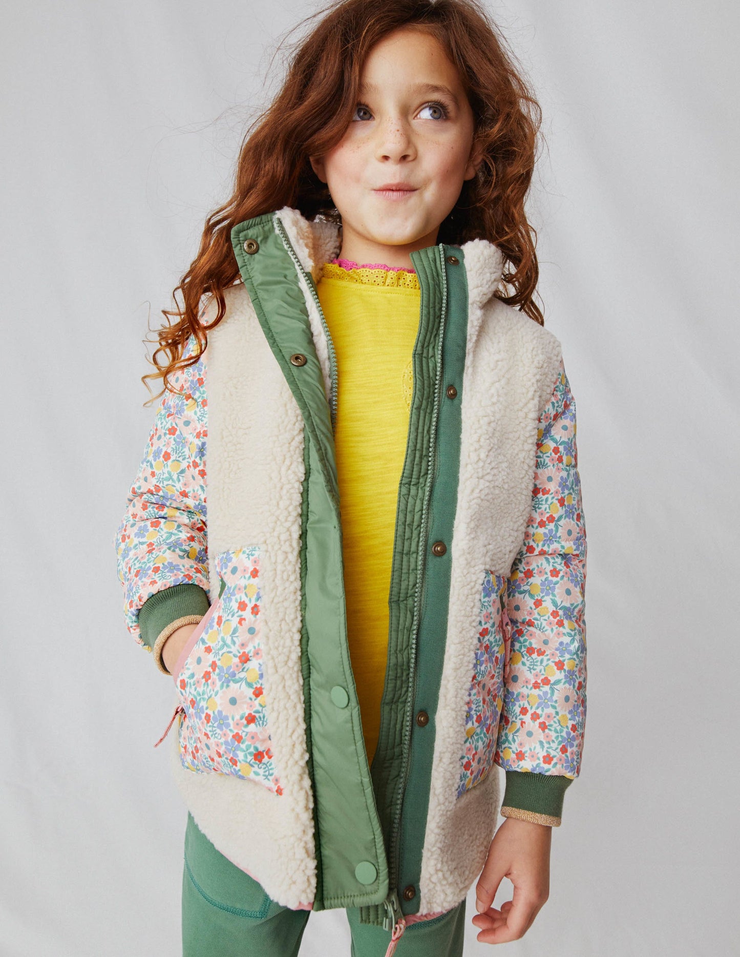 Jacke aus Borgmischgewebe-Vanille, Blumenmuster