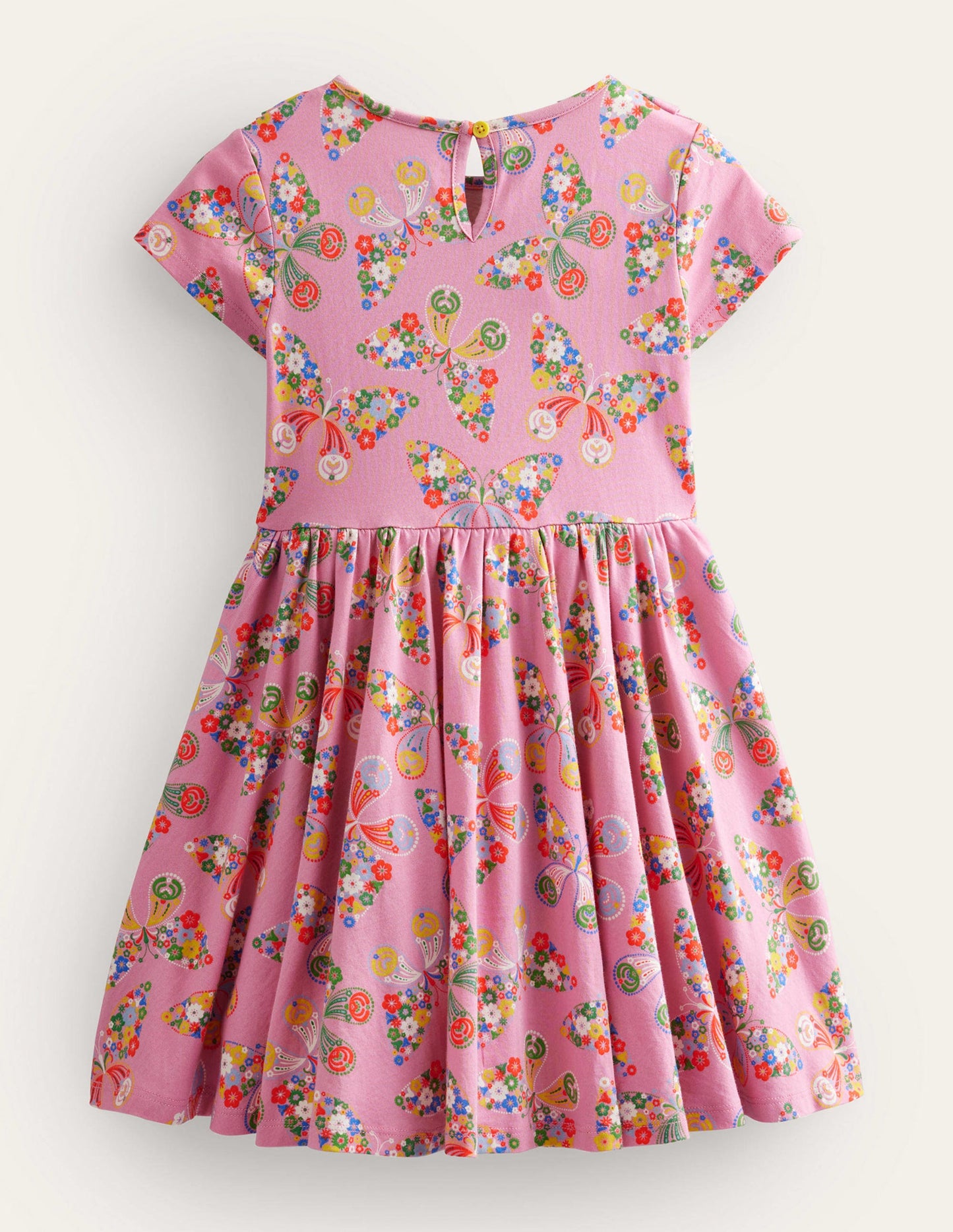 Ausgestelltes Kleid mit Rüschen-Kirschblütenrosa, Schmetterlinge