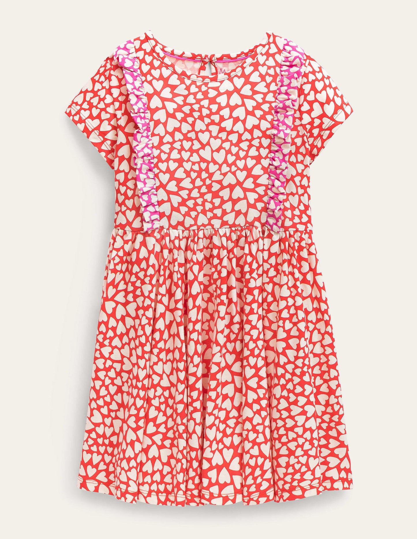 Ausgestelltes Kleid mit Rüschen-Erdbeerkuchenrot, Herzen