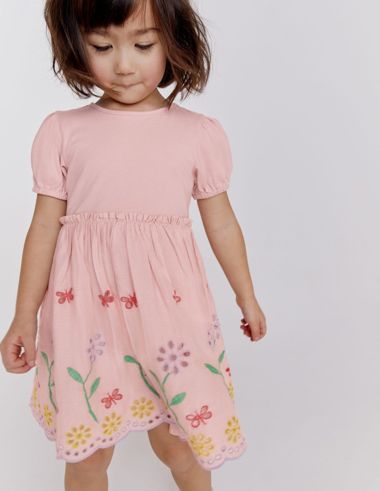 Ausgestelltes Kleid mit Lochstickerei-Blassrosa